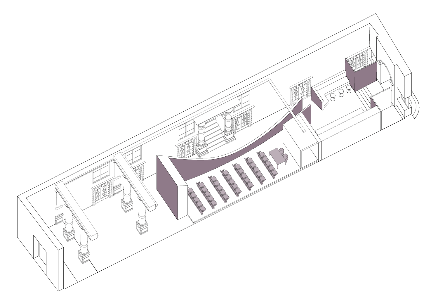 Diagramma 3D del livello terra della Fondazione Venezia, progetto Barman Architects